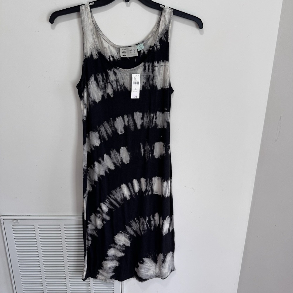 New Saturday Sunday by Anthropologie Tank Dress Black Beige Tie Dye Midi Size MP